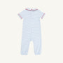 Benny Button Romper - Beale Street Blue Stripe with Richmond Red