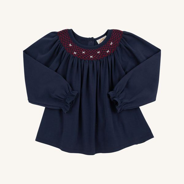 Bettye Sue Smocked Top - Nantucket Navy with Richmond Red & Worth Avenue White Bows