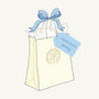 Happy Mystery Mail - Boys Spring Pack of 10 gift bag tied with a blue ribbon and a tag that reads LITTLE GENTS spring.