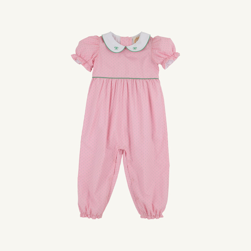Short Sleeve Britt Romper - Pier Party Pink and Gibson Island Green Micro Dot with Worth Avenue White