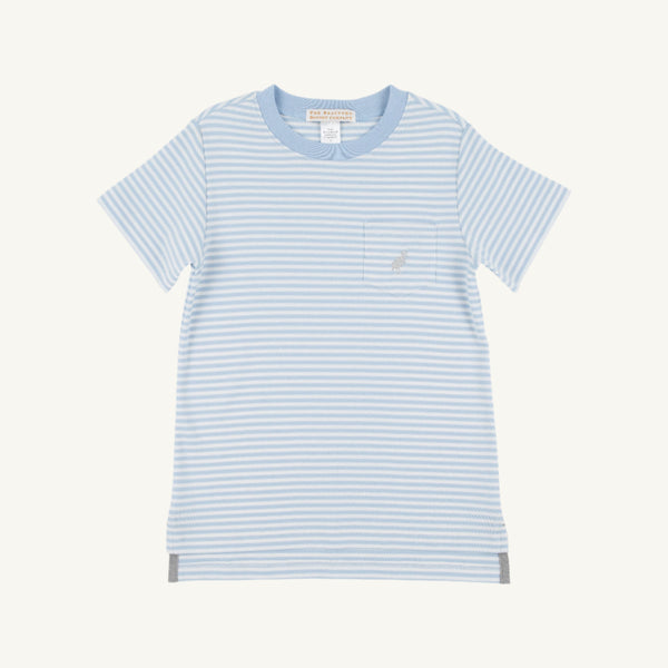 Carter Crewneck - Beale Street Blue Stripe with Grantley Gray Stork