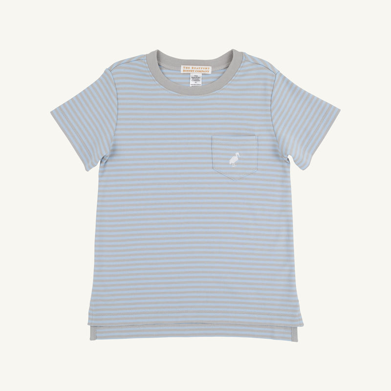 Carter Crewneck - Beale Street Blue & Grantley Gray Stripe with Worth Avenue White Stork