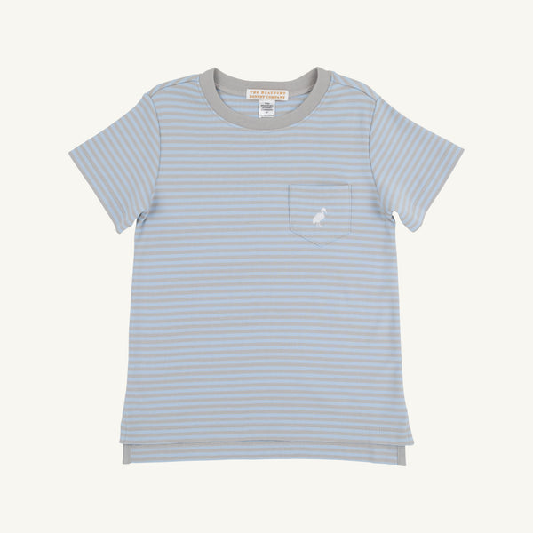 Carter Crewneck - Beale Street Blue & Grantley Gray Stripe with Worth Avenue White Stork