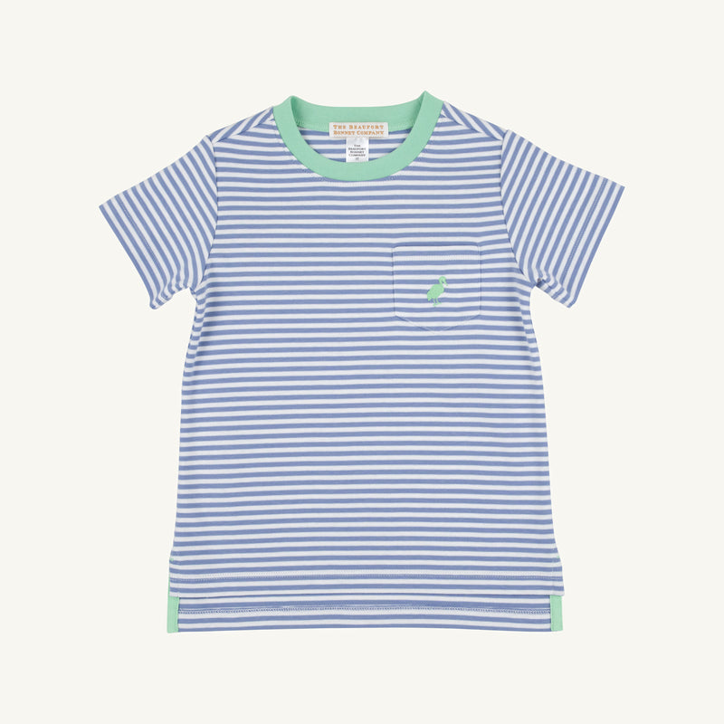 Carter Crewneck - Park City Periwinkle Stripe with Grace Bay Green