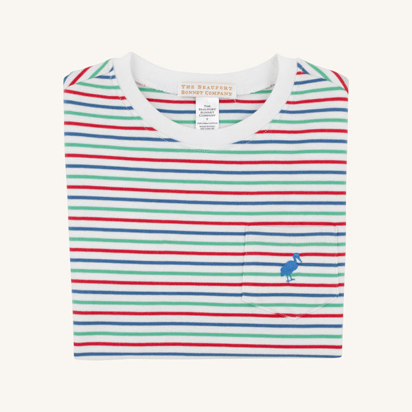 Carter Crewneck - Simsbury Stripe with Wood Boat Blue Stork