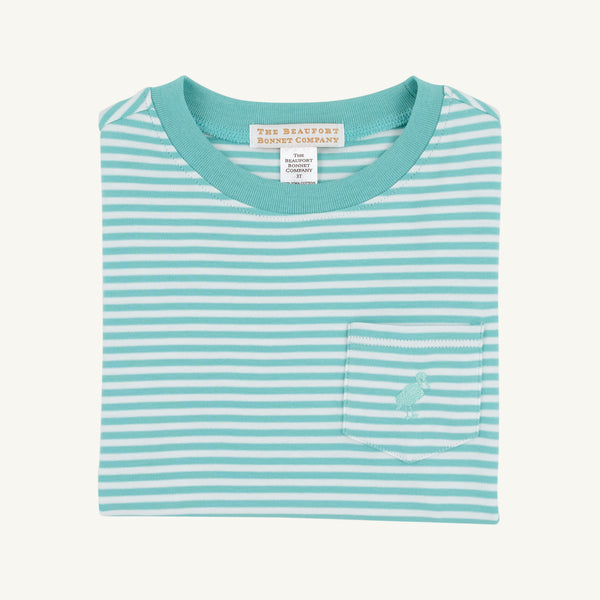 Carter Crewneck - Turks Teal Stripe with Turks Teal Stork