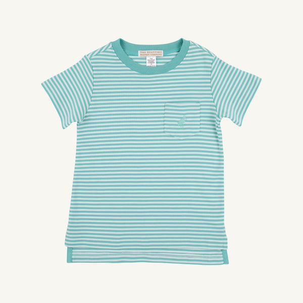 Carter Crewneck - Turks Teal Stripe with Turks Teal Stork