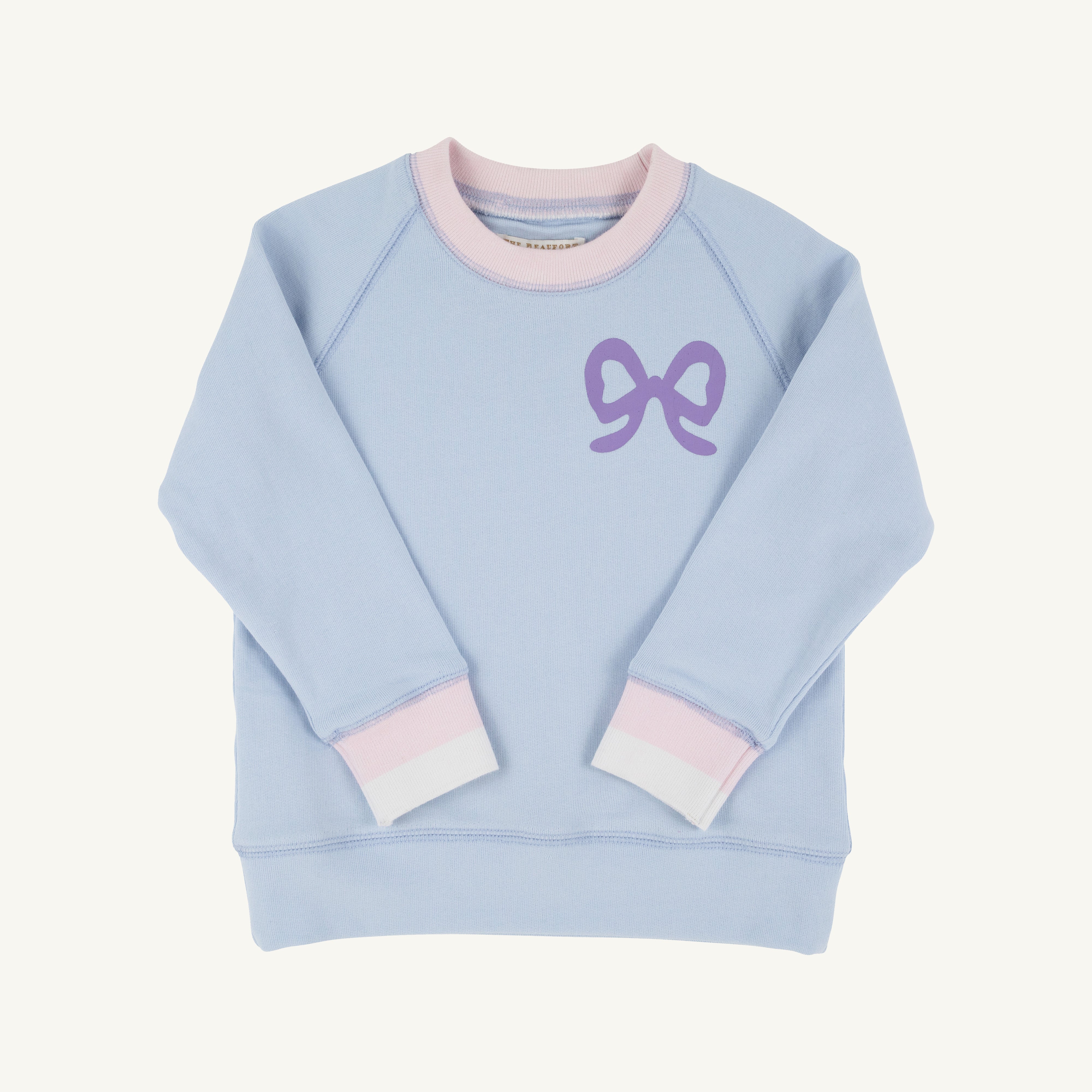 Cassidy Comfy Crewneck - Beale Street Blue with Palm Beach Pink and Palisades Purple Bow