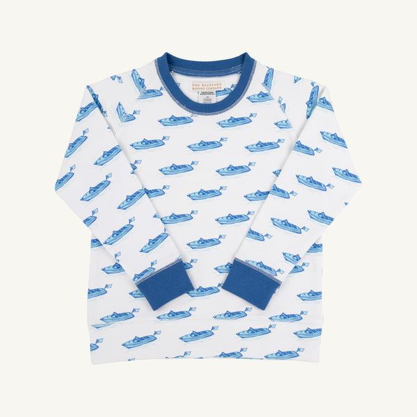 Cassidy Comfy Crewneck - Briland Time with Wood Boat Blue
