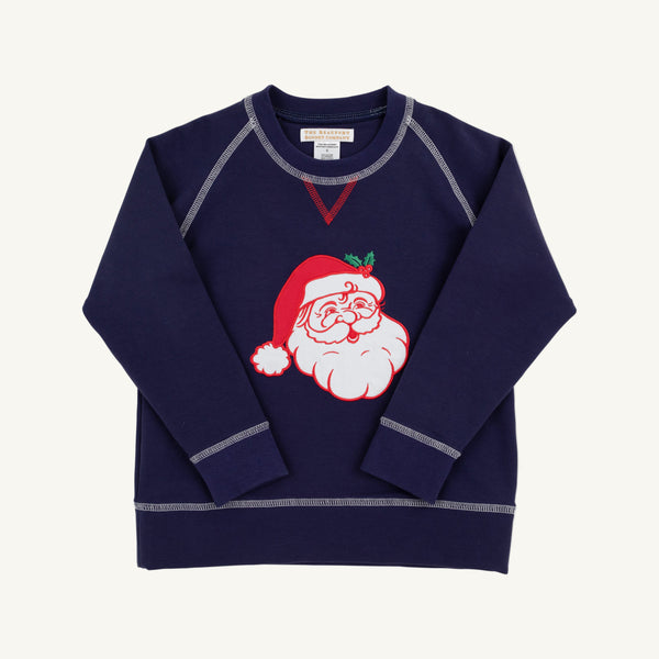 Cassidy Comfy Crewneck - Nantucket Navy with Santa Applique