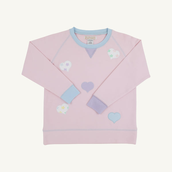 Cassidy Comfy Crewneck - Palm Beach Pink with Buckhead Blue and Lauderdale Lavender with Hearts