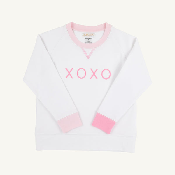 Cassidy Comfy Crewneck - Worth Avenue White with Palm Beach Pink & Hamptons Hot Pink XOXO Applique