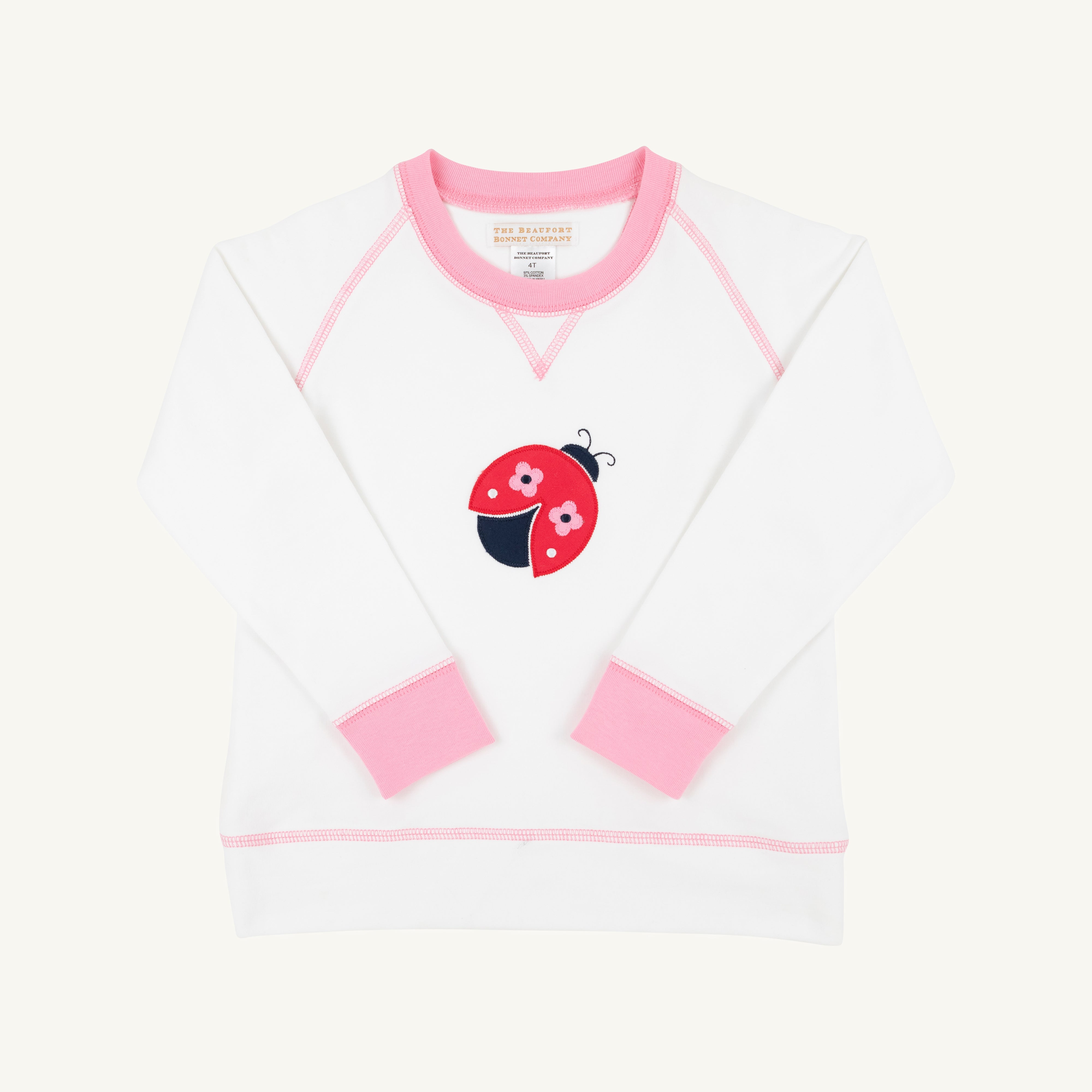Cassidy Comfy Crewneck - Worth Avenue White with Ladybug Applique