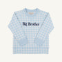Cassidy Comfy Crewneck - Buckhead Blue Gingham with Nantucket Navy Big Brother light blue and white gingham crewneck sweatshirt with navy blue embroidery on the chest, perfect for a sibling reveal.