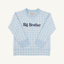 Cassidy Comfy Crewneck - Buckhead Blue Gingham with Nantucket Navy Big Brother light blue and white gingham crewneck sweatshirt with navy blue embroidery on the chest, perfect for a sibling reveal.
