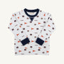 Dress your child in Auburn pride with the Auburn Cassidy Comfy Crewneck - Tiger Thrill with Auburn Blue by The Beaufort Bonnet Company. This cozy white sweatshirt features a navy blue collar and cuffs, and is playfully decorated with scattered Auburn University logos, tiger mascots, orange pennants, and the word “TIGERS” in an all-over pattern—perfect for showing off that true Auburn Blue spirit.