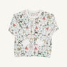 Cassidy Comfy Crewneck - 12 Days of Christmas by The Beaufort Bonnet Company is a long-sleeve children’s shirt featuring colorful holiday-themed illustrations—nutcrackers, reindeer, rocking horses, and trees—on a white background, making it the perfect festive top for holiday parties inspired by the classic “12 Days of Christmas.”.