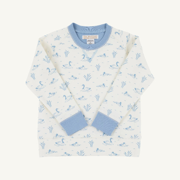 Cassidy Comfy Crewneck - Quack Quack Honk (Palmetto Pearl) with Barrington Blue