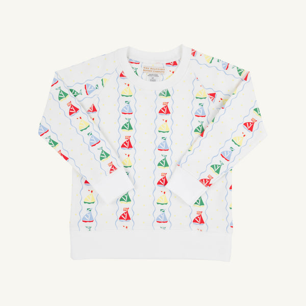 Cassidy Comfy Crewneck - Set Sail with Worth Avenue White