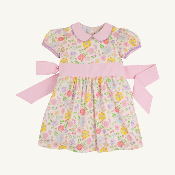 Cindy Lou Sash Dress - Boca Grande Begonia with Hamptons Hot Pink Pique Stripe