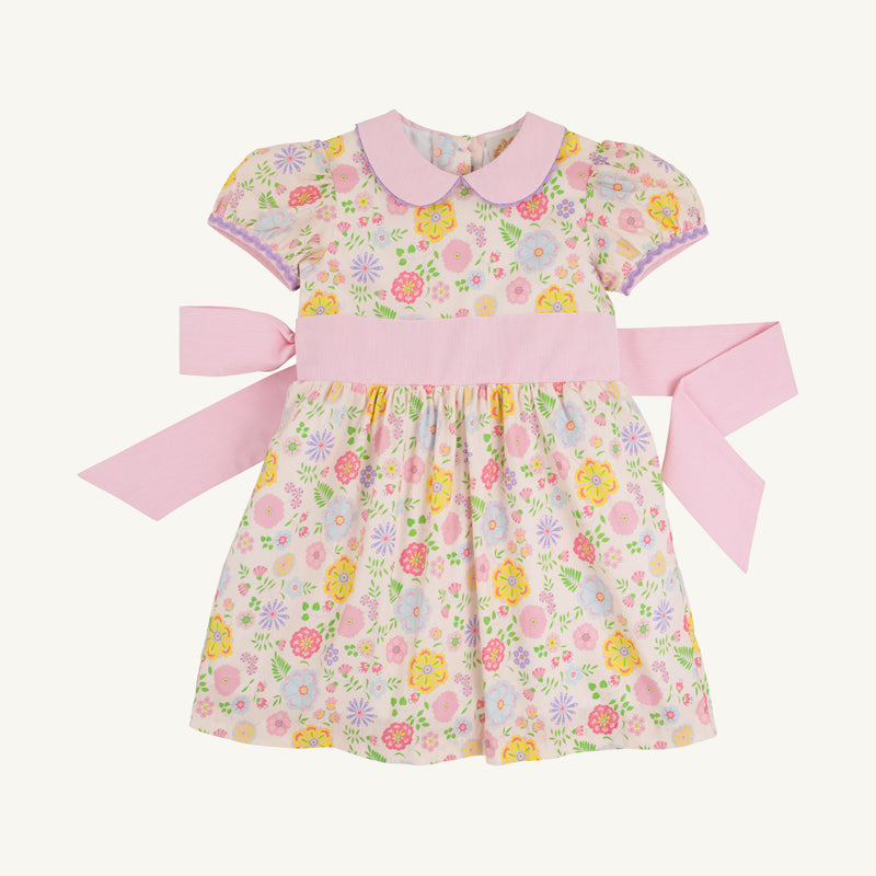 Cindy Lou Sash Dress - Boca Grande Begonia with Hamptons Hot Pink Pique Stripe