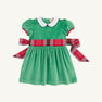Cindy Lou Sash Dress (Velveteen) - Kiawah Kelly Green with Worth Avenue White & Wilson Pier Plaid