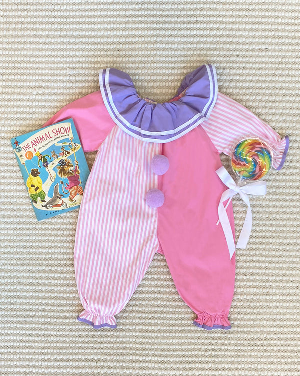 Happy Halloween Clown Costume (Romper) - Pier Party Pink Pinckney Pink Stripe with Hamptons Hot Pink & Palisades Purple