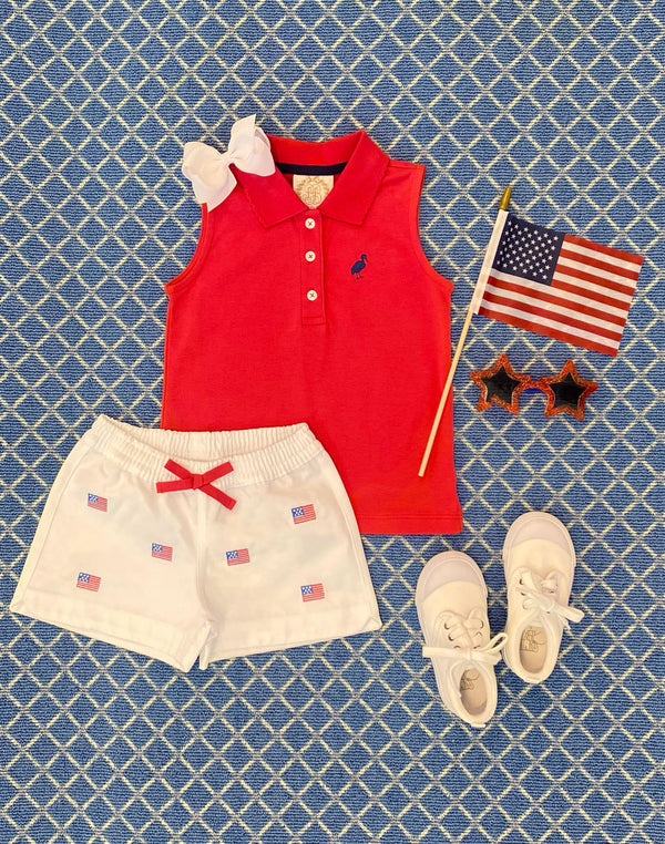 Sleeveless Anna Price Polo - Richmond Red with Nantucket Navy Stork