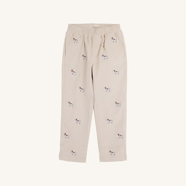 Critter Sheffield Pants (Corduroy) - Osprey Oatmeal Richmond Red Stork & Santa Dog Embroidery