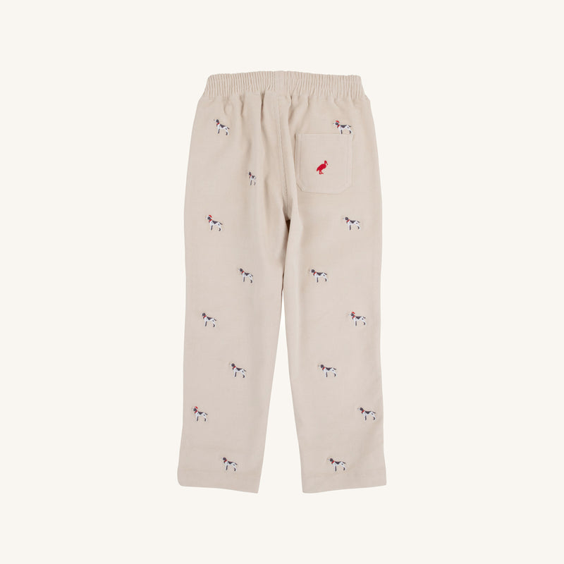 Critter Sheffield Pants (Corduroy) - Osprey Oatmeal Richmond Red Stork & Santa Dog Embroidery