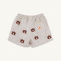 Auburn Critter Sheffield Shorts in Saratoga Stone by The Beaufort Bonnet Company feature an elastic waistband, repeated orange and navy blue Auburn University AU logos, and a small patch with text and an orange bird above the back pocket.