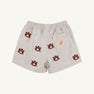 Auburn Critter Sheffield Shorts in Saratoga Stone by The Beaufort Bonnet Company feature an elastic waistband, repeated orange and navy blue Auburn University AU logos, and a small patch with text and an orange bird above the back pocket.