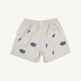 The Beaufort Bonnet Company’s Florida Critter Sheffield Shorts in Saratoga Stone feature a light-colored design with an elastic waistband, decorated with repeating University of Florida Gators logos and blue “F” letters. A small back pocket displays an emu patch and text, making these the perfect kids’ gameday shorts for flaunting your Florida spirit.
