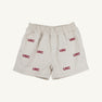 The Beaufort Bonnet Company’s South Carolina Critter Sheffield Shorts in Saratoga Stone feature an elastic waistband and multiple red USC logos embroidered across the front—perfect for showing your team spirit at the stadium.