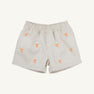 Tennessee Critter Sheffield Shorts in Saratoga Stone by The Beaufort Bonnet Company feature an elastic waistband, are made from 100% cotton, and display an all-over pattern of small orange Tennessee logo embroidery.