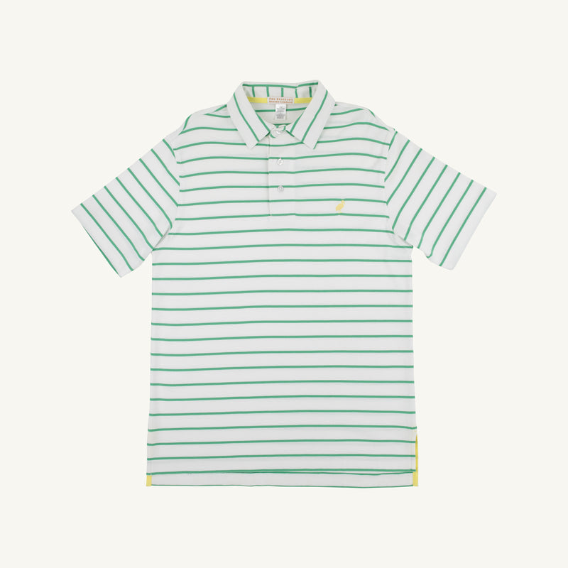 Croquet Party Polo - Gibson Island Green Stripe with Lake Worth Yellow Stork