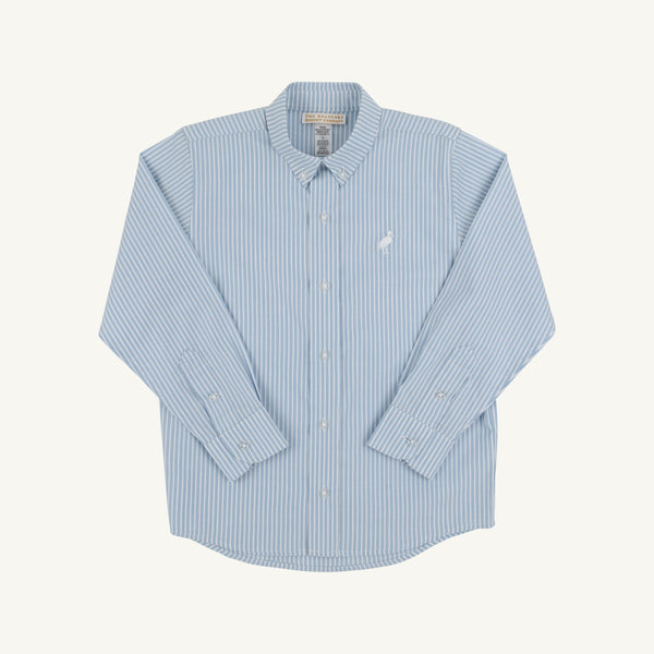 Dean's List Dress Shirt - Barrington Blue Tally Ticking Stripe with Worth Avenue White