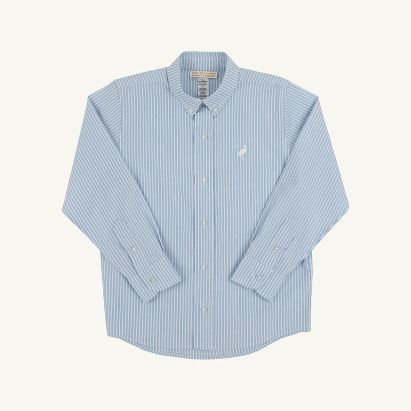 Dean's List Dress Shirt - Barrington Blue Tally Ticking Stripe with Worth Avenue White