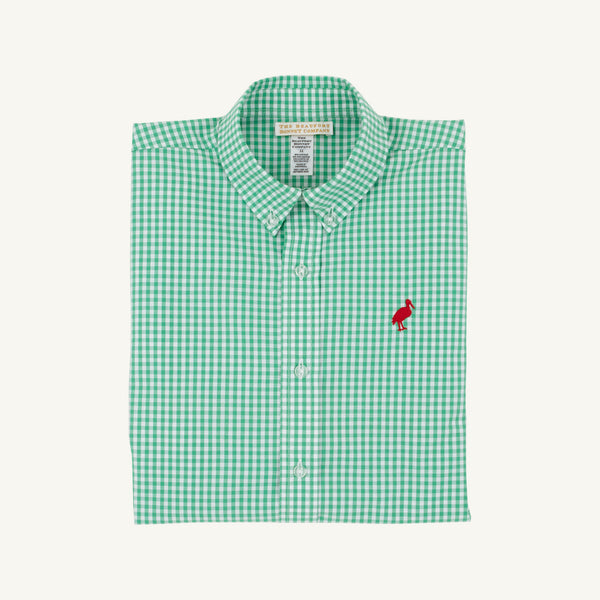 Dean's List Dress Shirt - Gibson Island Green Mini Gingham with Richmond Red Stork