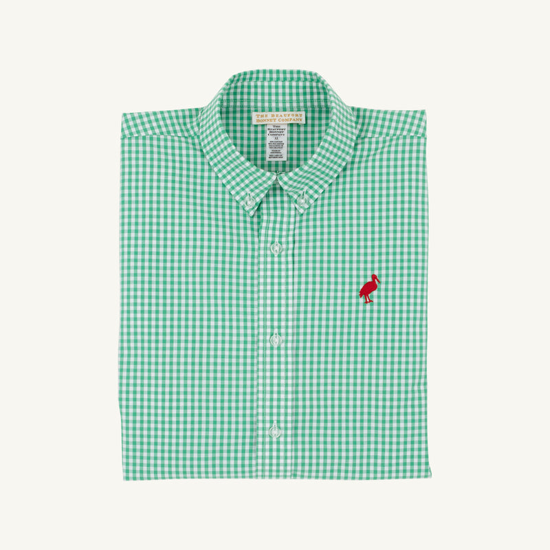 Dean's List Dress Shirt - Gibson Island Green Mini Gingham with Richmond Red Stork
