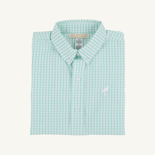 Dean's List Dress Shirt - Turks Teal Windowpane with Worth Avenue White Stork