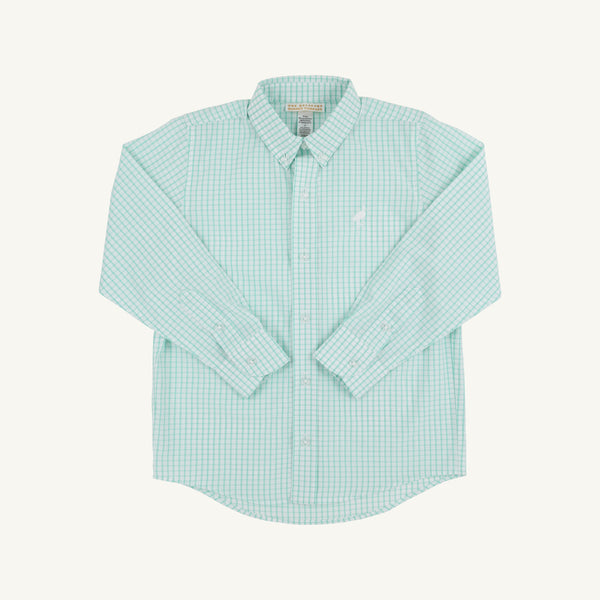 Dean's List Dress Shirt - Turks Teal Windowpane with Worth Avenue White Stork
