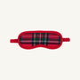 Dream More Mask - Society Prep Plaid sleep mask in a red, green, and blue plaid pattern with red trim, an elastic strap, and a Christmas charm.