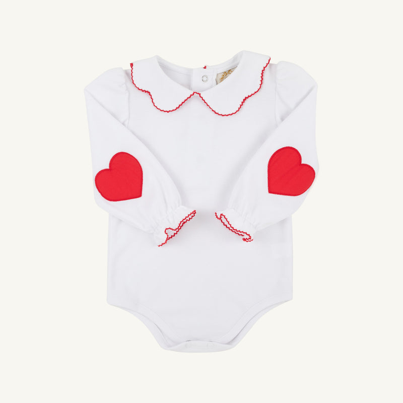 Emma's Elbow Patch Top & Onesie - Worth Avenue White with Richmond Red Hearts