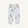 Gates Sweeney Sweatpants - Dear Santa (Buckhead Blue Stripe) in light blue and white stripes featuring a print of Santa Claus faces and small snowflakes.