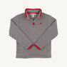 Hayword Half-Zip (Fleece) - Grantley Gray with Richmond Red: a cozy gray polyester fleece half-zip pullover featuring a red collar, red sleeve cuffs, and a red bird logo on the chest.