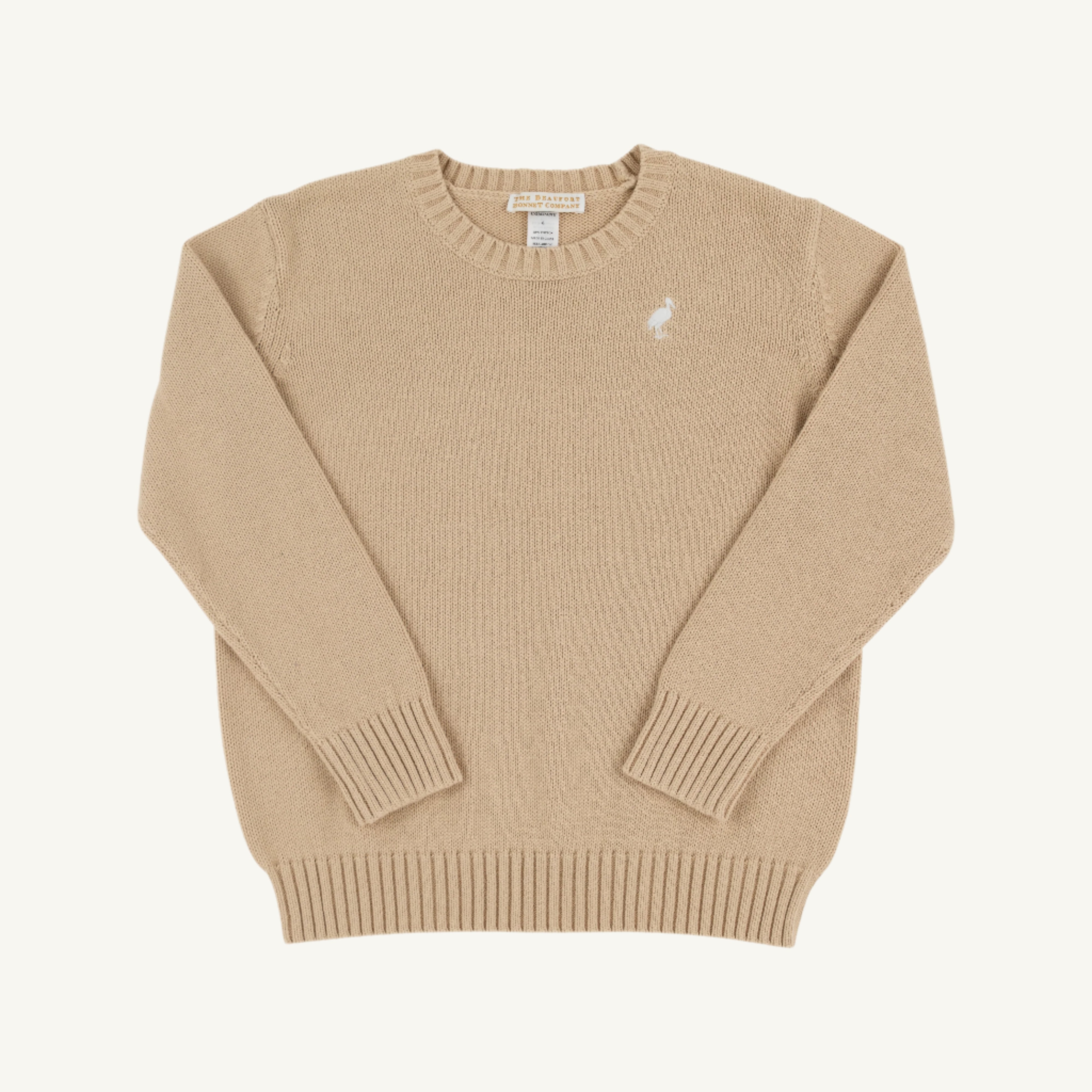 Isaac's Sweater - Keeneland Khaki with Worth Avenue White Stork