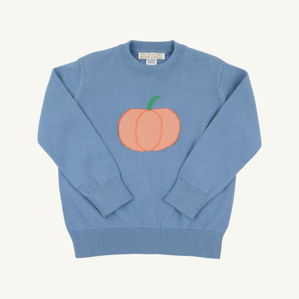 Isaac's Intarsia Sweater - Barrington Blue with Pumpkin