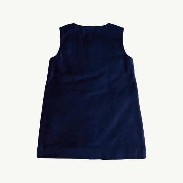Jilly Jumper - Nantucket Navy Velveteen, a festive A-line kids outfit.