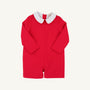 A long-sleeved John Hall Jon Jon in Richmond Red Pique & Worth Avenue White from The Beaufort Bonnet Company, featuring a classic white Peter Pan collar—perfect as a Christmas outfit and shown against a light background.